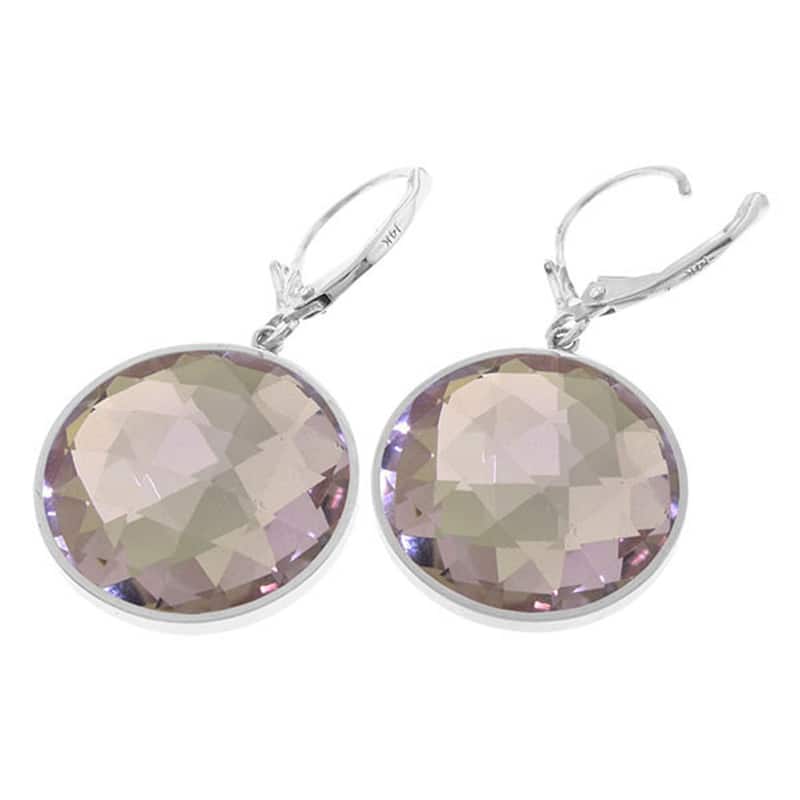 14K Solid Gold Leverback Gemstone Earrings Round Amethyst Certified