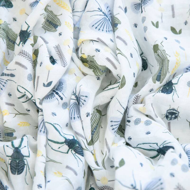 2 - Pack Busy Bugs Cotton Muslin Swaddle Blankets - N/A - White