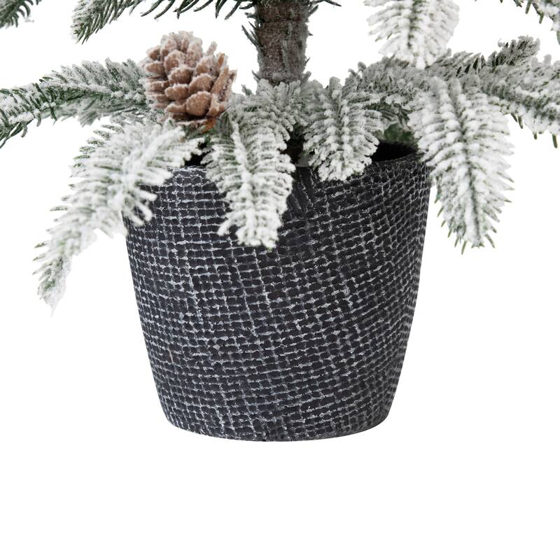 Flocked Potted Snowy Christmas Tree with Pinecones - 24.75" - Unlit - 2 Foot
