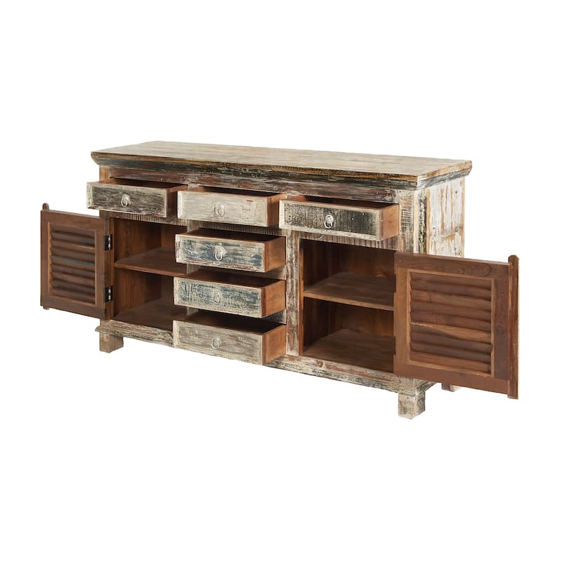 Reclaimed Wood 2 Door and 6 Drawer Cabinet - Dark Brown - Roche River Decor - 16"W x 60"L x 34"H