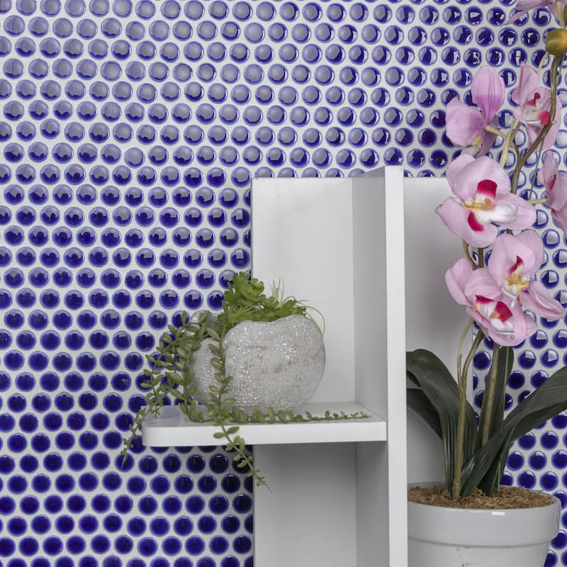 Merola Tile Hudson Penny Round Cobalt Blue 11-7/8" x 12-5/8" Porcelain Floor and Wall Tile
