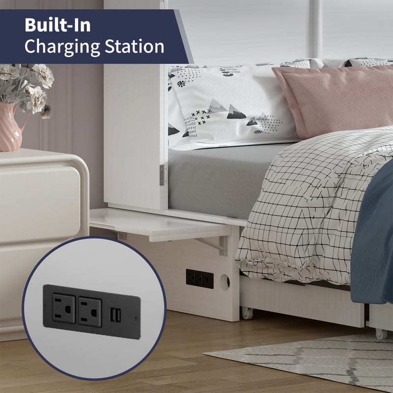 Mixoy Modern Murphy Bed Cabinet Chest with Mattress & Storage Platform