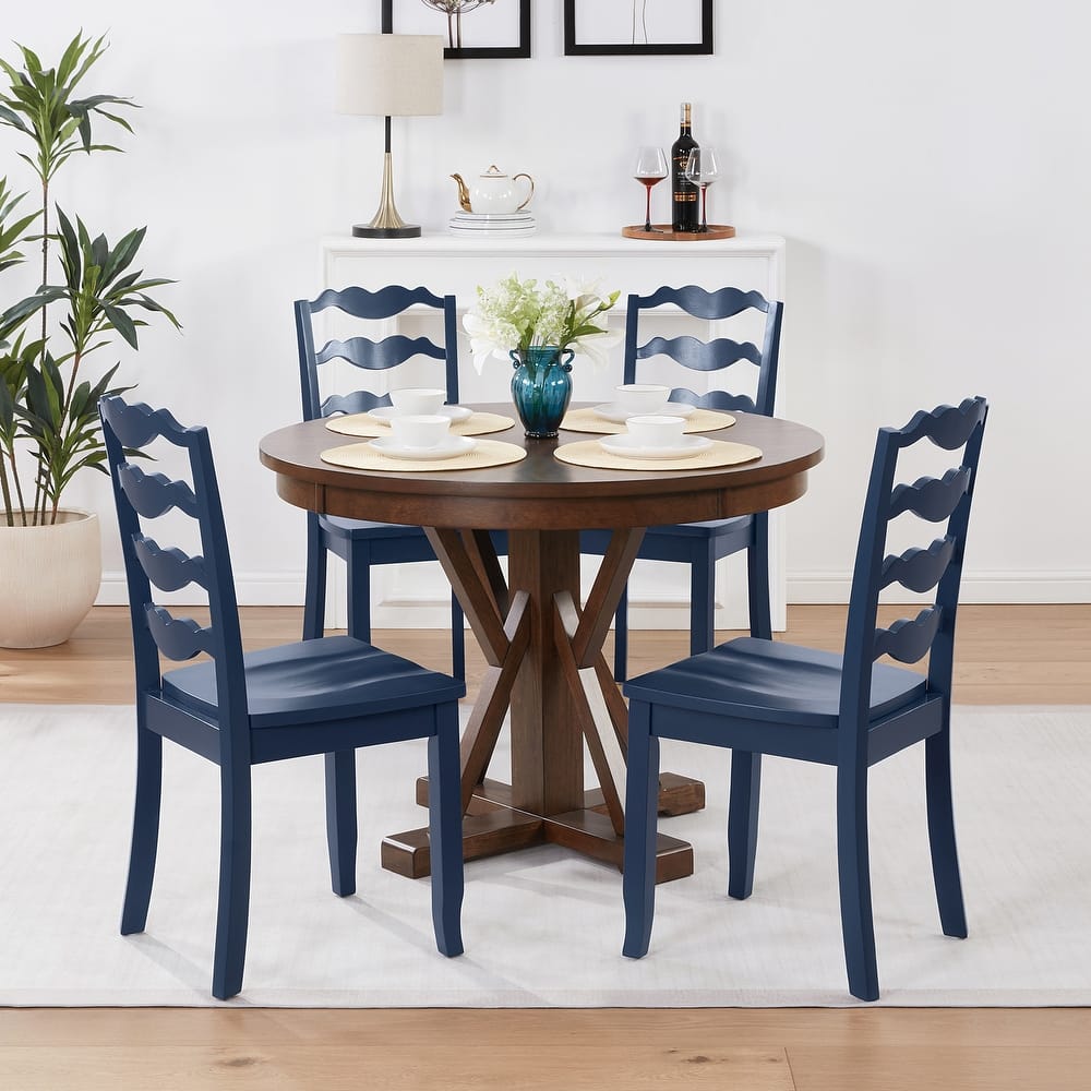 Distressed 17"W Wooden Ladder Back Dining Chairs