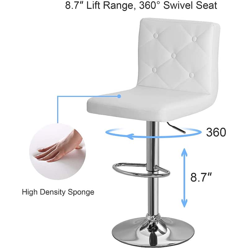 Javlergo 4 Pack 360° Swivel Bar Stools Adjustable PU Leather Stools with Diamond Tufted Back Curved Footrest
