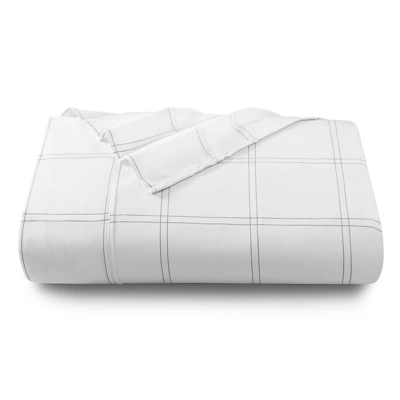 Bare Home Double Brushed Microfiber Flat Top Sheet - Queen - Modern Plaid - White/Grey