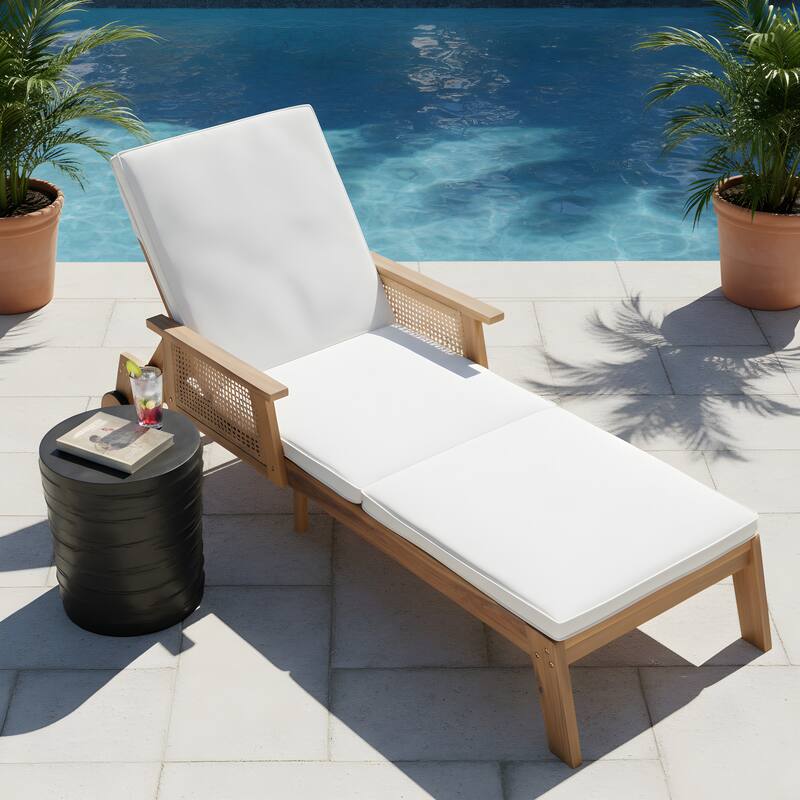 Christopher Knight Home - Zay Outdoor Acacia Wood Adjustable Chaise Lounge Set with 16" Lightweight Concrete Side Table - 2-Piece Set-Brown+Black