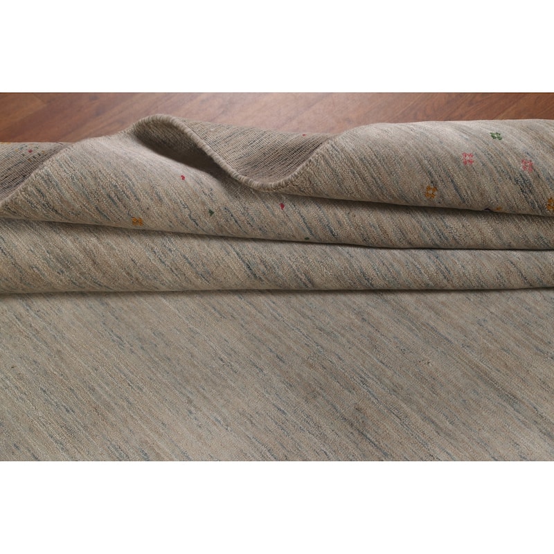 Beige Tribal Gabbeh Area Rug Hand-Knotted Wool Carpet - 7'10" x 9'8"
