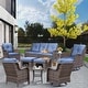 preview thumbnail 70 of 78, High Back Brown Wicker Outdoor Patio Conversation Sets with Swivel Chairs 9 Piece - Denim Blue