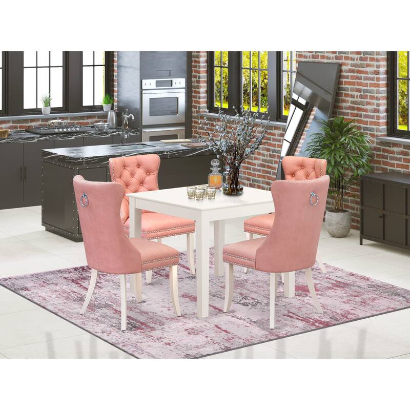 East West Furniture Dining Table Set Includes a Square Kitchen Table and Parson Chairs, Linen White (Pieces Options) - OXDA3-LWH-23