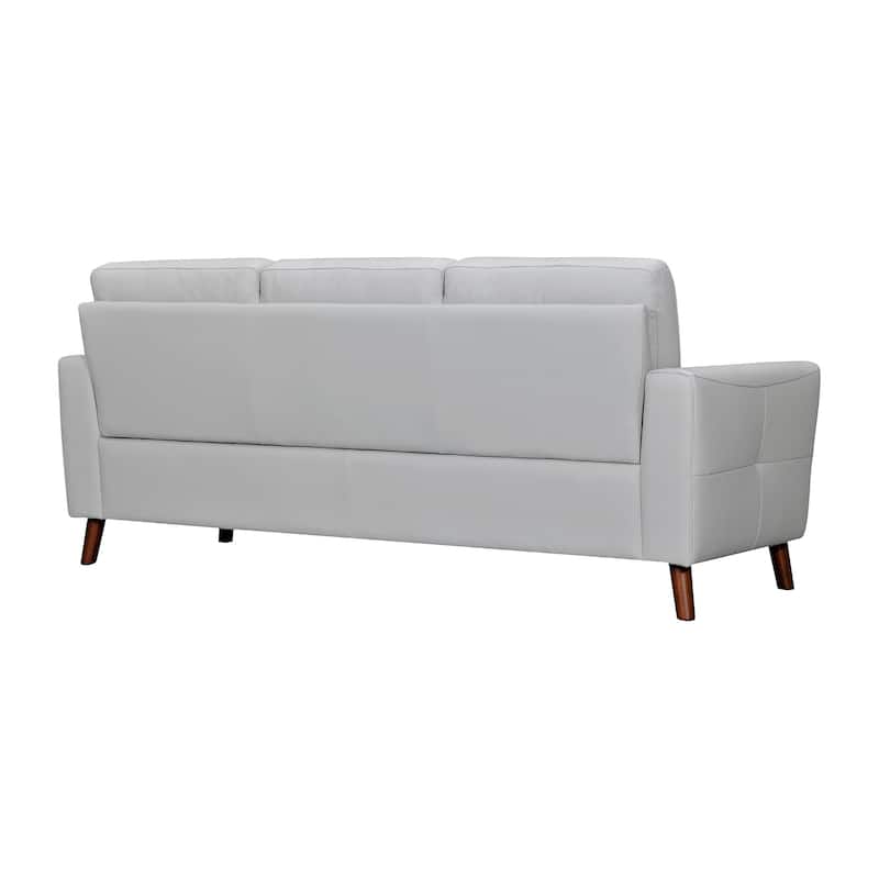 HomeRoots 82" Light Slate Gray Leather Sofa With Brown Legs