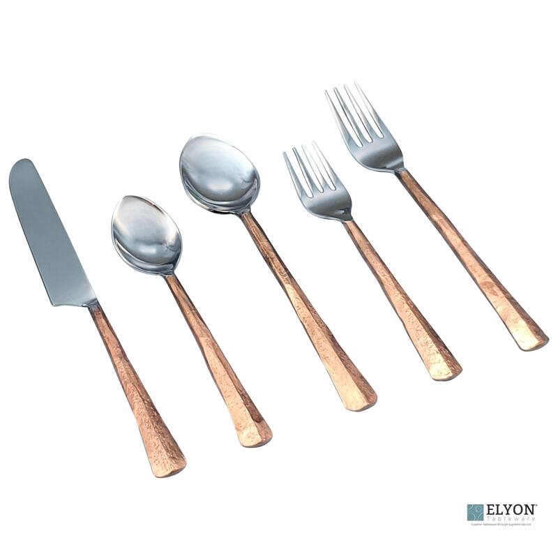 Elyon Seldon Reflective Copper 20 Piece Flatware Set Indian Artisan-Made Set Hand-Forged Stainless Steel Service for 4