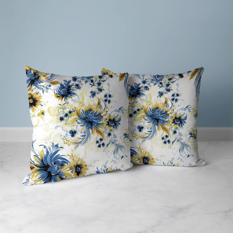 Delightful Wildflowers Faux Suede Reversible Throw Pillow White and Blue