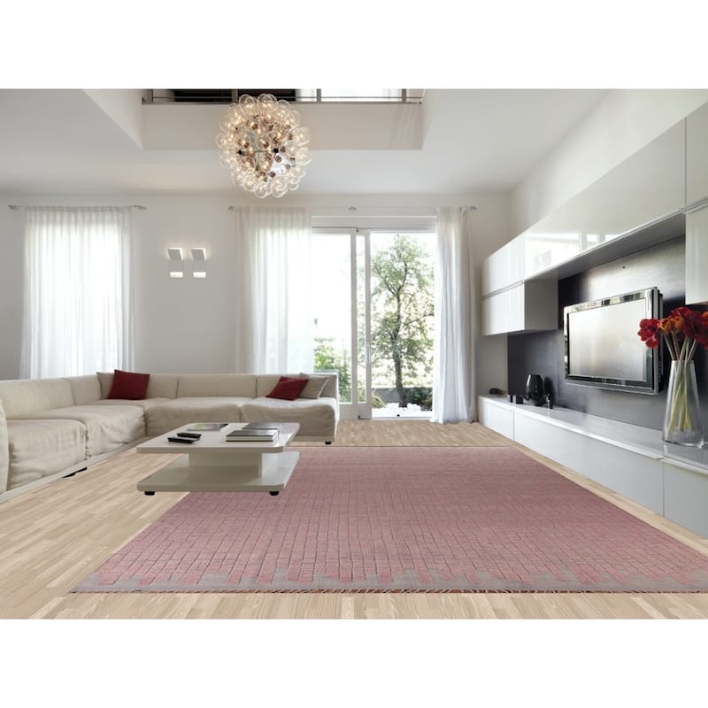 All-Over Pink Moroccan Oriental Large Area Rug Handmade Wool Carpet - 11'8"x 17'9"