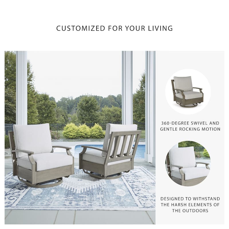 Signature Design by Ashley Rainier Ranch Brown/Beige Outdoor Swivel Glider Chair with Cushion - 34"W x 37"D x 37"H