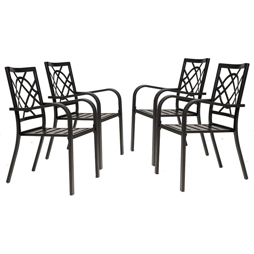 Outdoor Patio Metal Stackable Dining Chairs with Armrest Set of 4/6