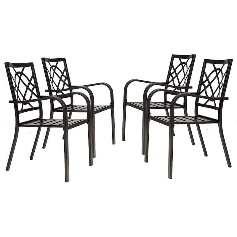 Outdoor Patio Metal Stackable Dining Chairs with Armrest Set of 4/6 - 4-Piece