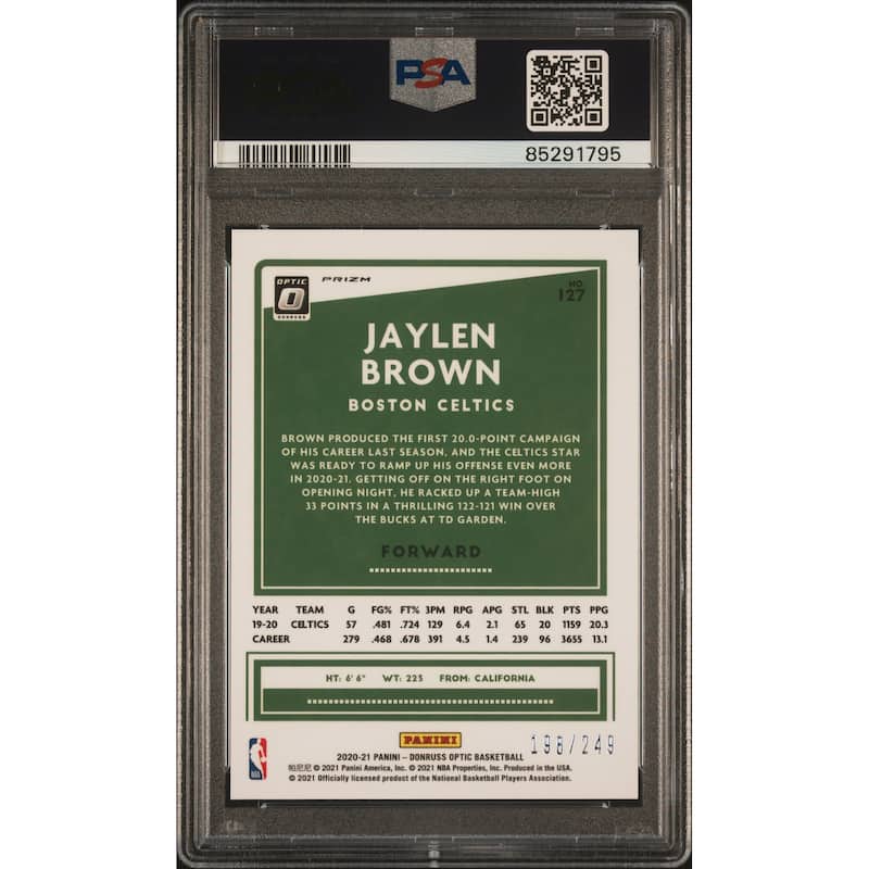Jaylen Brown 2020 Panini Donruss Optic Premium Box Set Card #127 PSA 8 198/249 - 8'6" x 11'6"