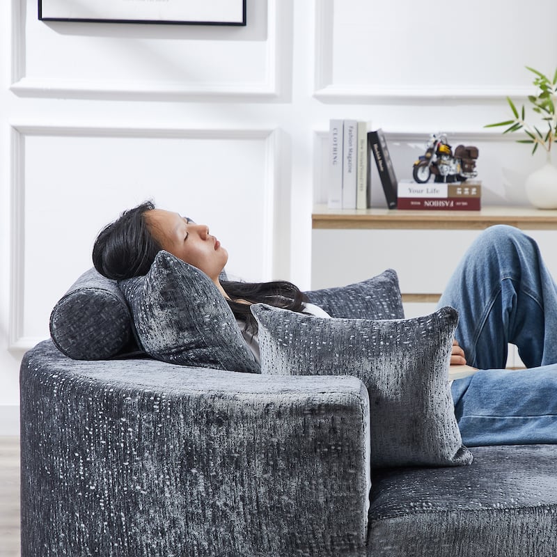 Grey Round Chenille Single Sleeper Sofa with Backrest Pillow