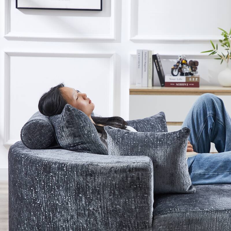 Roomfitters 55" Modern Chenille Cuddle Chair, Round Upholstered Lounge Barrel Chair with Pillows