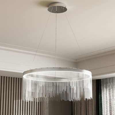 Aluminum Round Metal Tassels Linear Chains Chandelier Ceiling Pendant Light Fixture