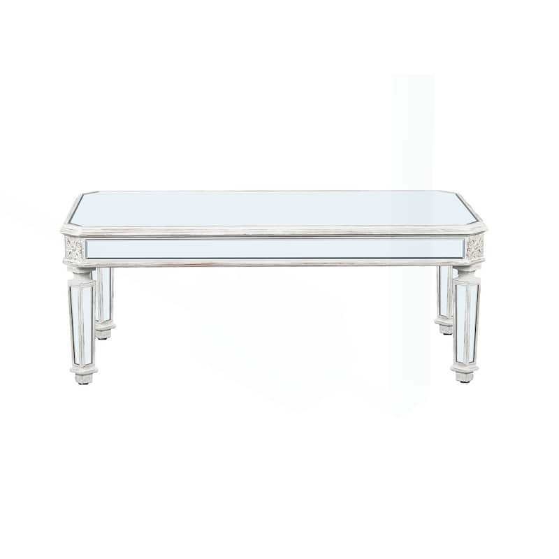 Vintage-Inspired Mirrored Coffee Table with Exquisite Carvings for Living and Office