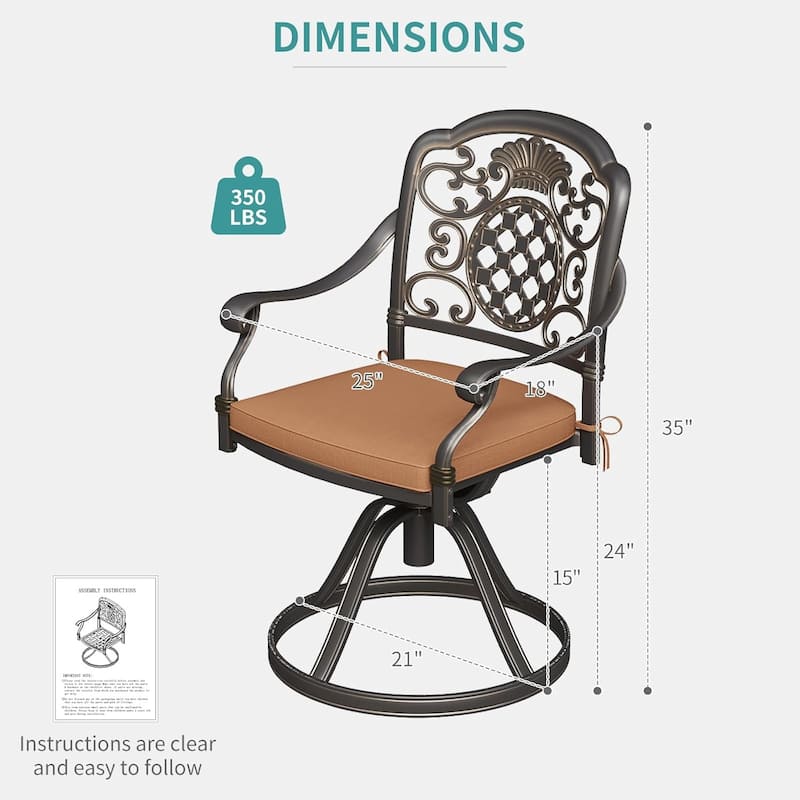 Set of 2 Outdoor Swivel Patio Chairs with Removable Cushions – Aluminum Frame, Rocking Motion, Comfortable Seating