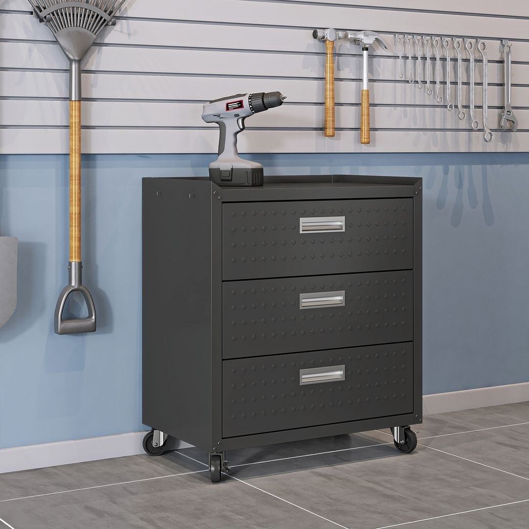 Manhattan Comfort Fortress 30" Rolling Garage Cabinet (3-Drawer)