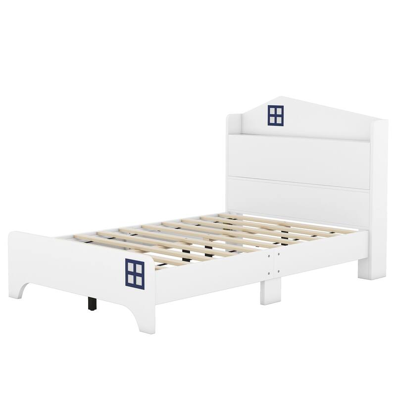Twin Size Wooden Bed with Storage Headboard