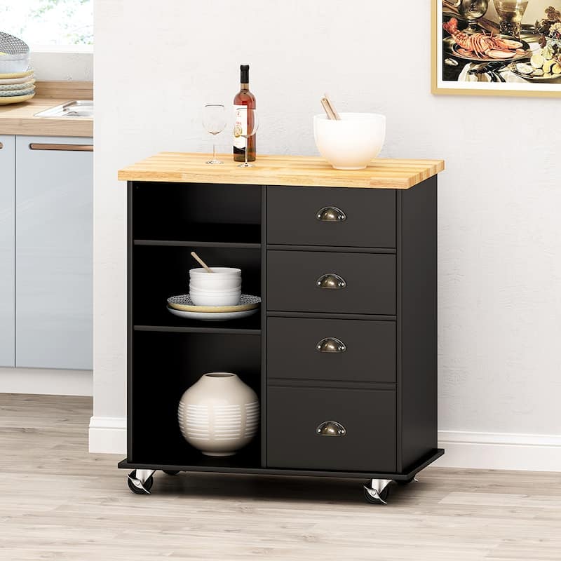 Kitchen Island On Wheels With Door, 2 Drawer, 3 Shelf, 31.5" Width Rolling Kitchen Table With Storage Cabinet - Black
