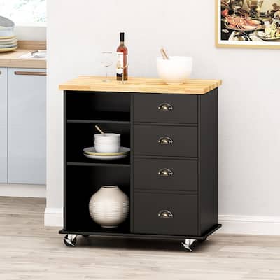 Kitchen Island On Wheels With Door, 2 Drawer, 3 Shelf, 31.5" Width Rolling Kitchen Table With Storage Cabinet