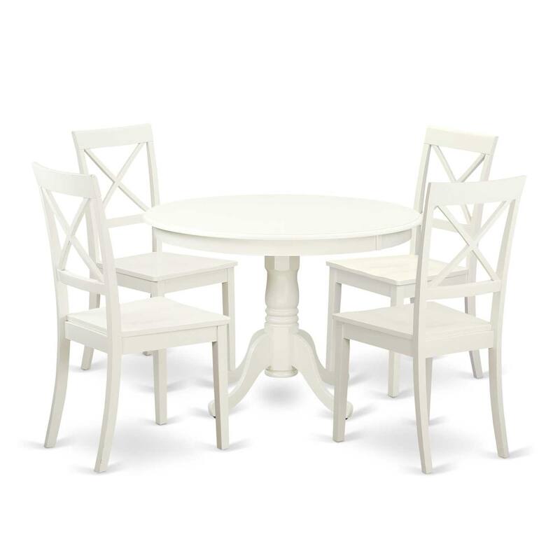 HomeStock 5-Pc Linen White Finish Solid Wood Top Dining table with 4 Chairs