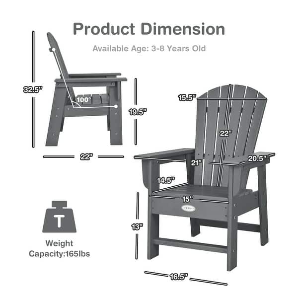 dimension image slide 1 of 4, Costway Patio Kids' Adirondack Chair Seat Weather Resistant for Ages - See Details