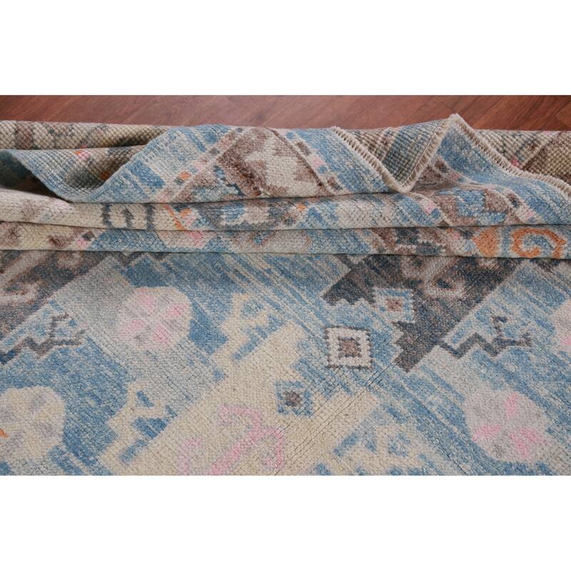 Hand Knotted Oriental 100% Wool Carpet Transitional All-Over Navy Blue & Blues Oushak Area Rug - 11' 0'' X 8' 4''