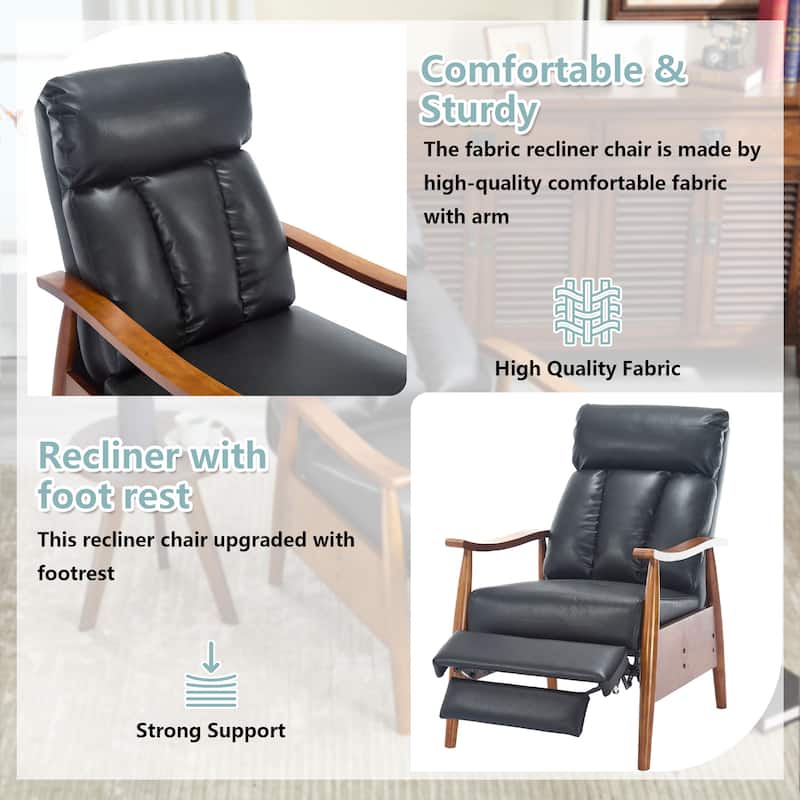 HOMEFUN Linen/Leather/Microsuede Upholstered Wood Frame Adjustable Recliner Lounge Armchair