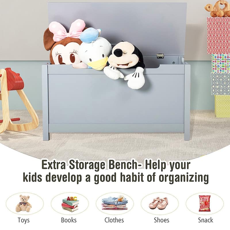 Toy Box Toy Storage Chest Bench with Safety Hinged Lid for Ages 3+