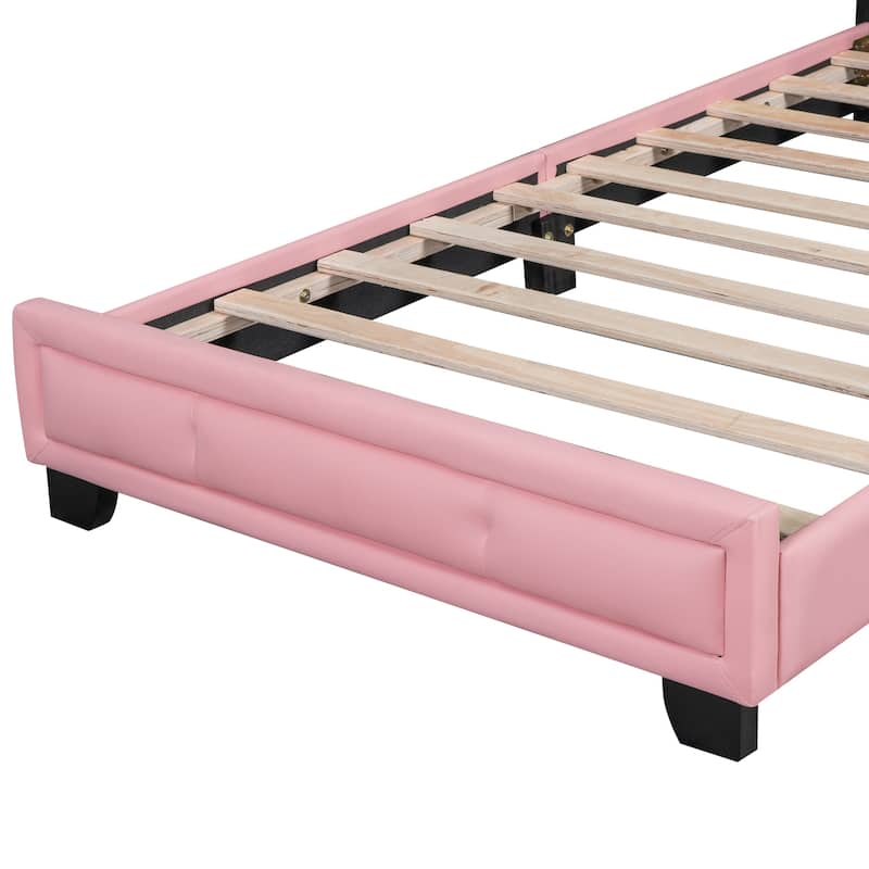 Twin Size Cute Pine Wood Upholstered Platform Bed, Cartoon Ears - Bed ...