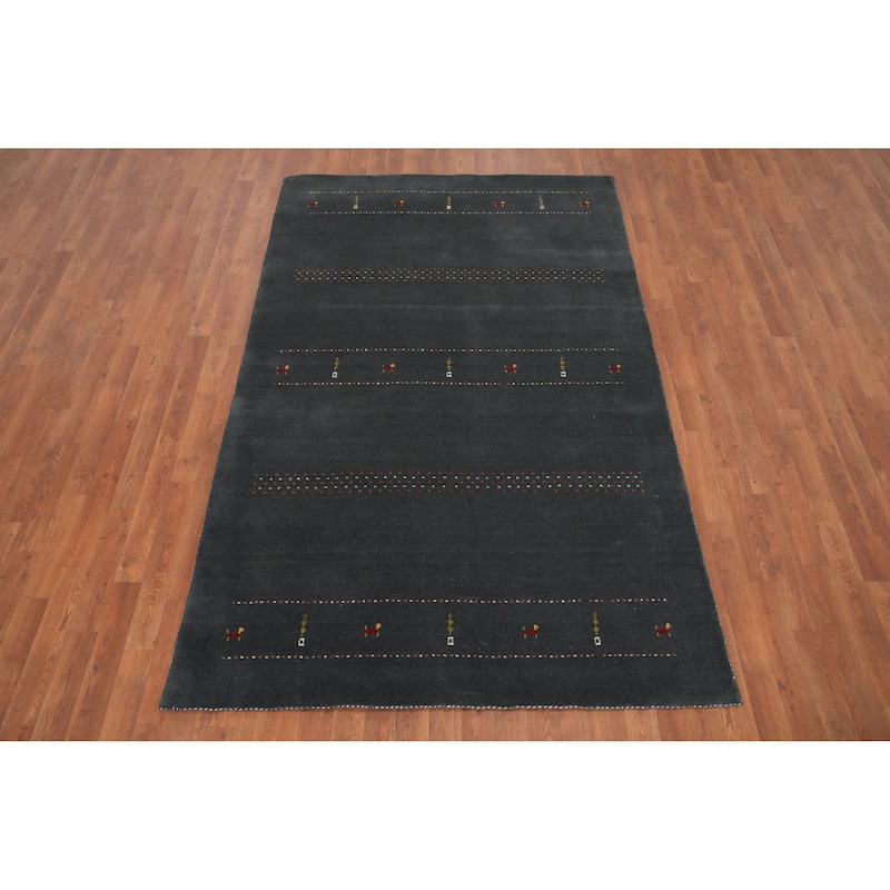 Hand Knotted Oriental 100% Wool Carpet Tribal Animal Pictorial Greys & Charcoal Gabbeh Area Rug - 7' 10'' X 4' 10''