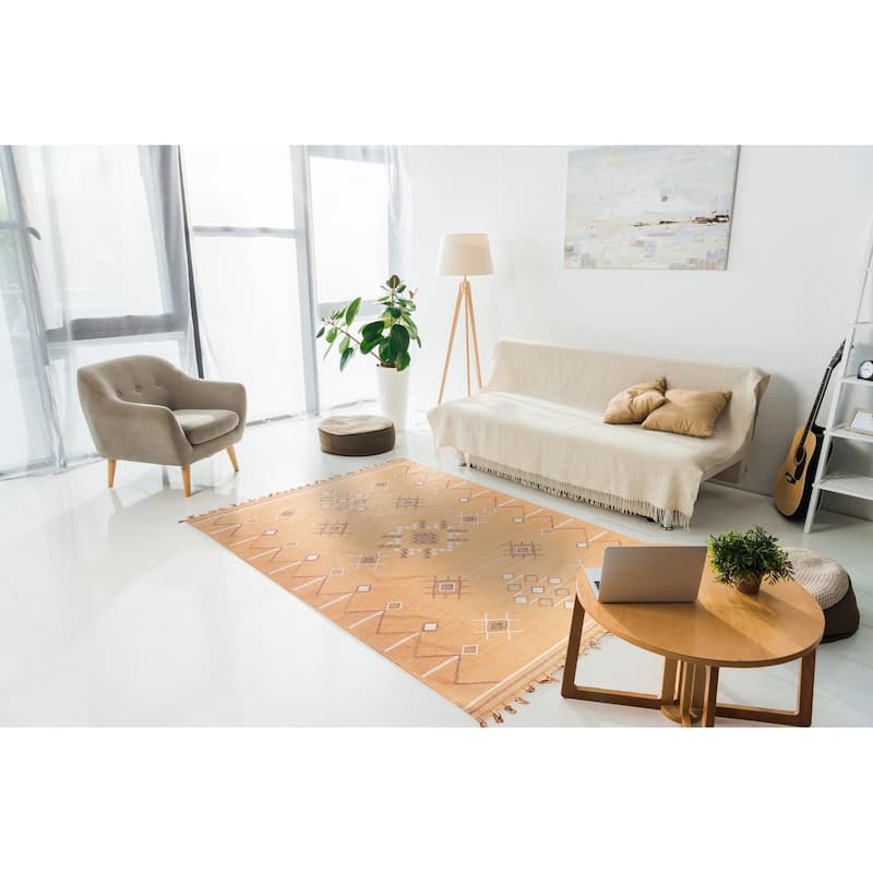 Hand-Knotted Cotton Flat Weave Rug, Coral, Vibrant and Stylish Area Rug for Adding Comfort and Charm to Your Living - 7'9 x 9'9
