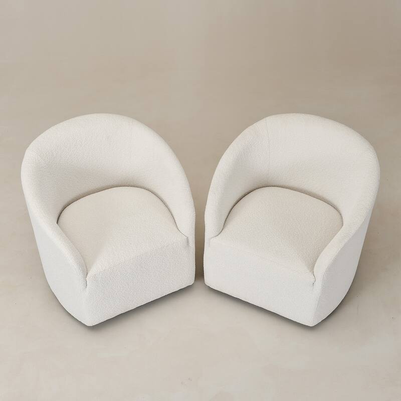 KINWELL 32"W Boucle Upholstered Swivel Barrel Armchair (Set of 2)