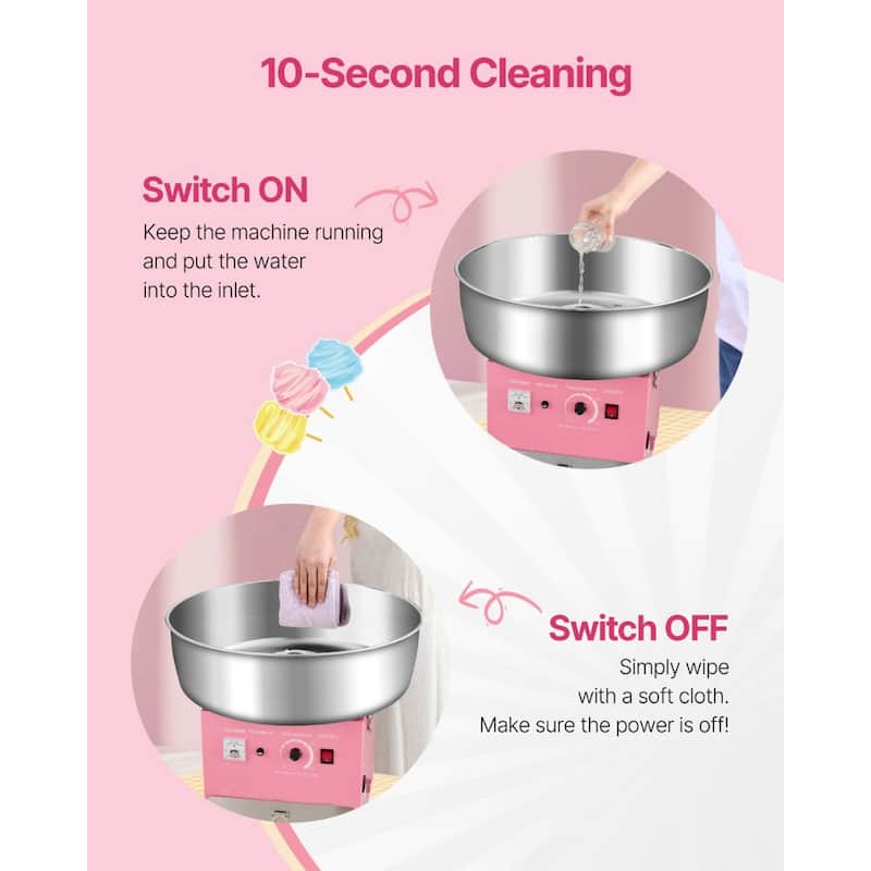 Pink Stainless Steel 1000W Cotton Candy Machine with Drawer and Temp Control - 20.47x20.47x17.59 inch