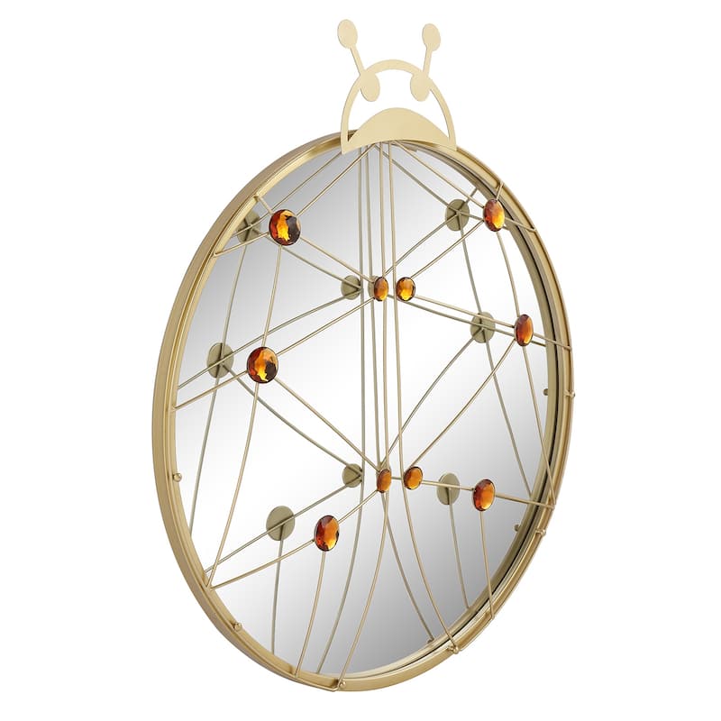 MacLuu Ladybug Shaped Decorative Round Metal Wall Mirror - Gold - 24" x 24"
