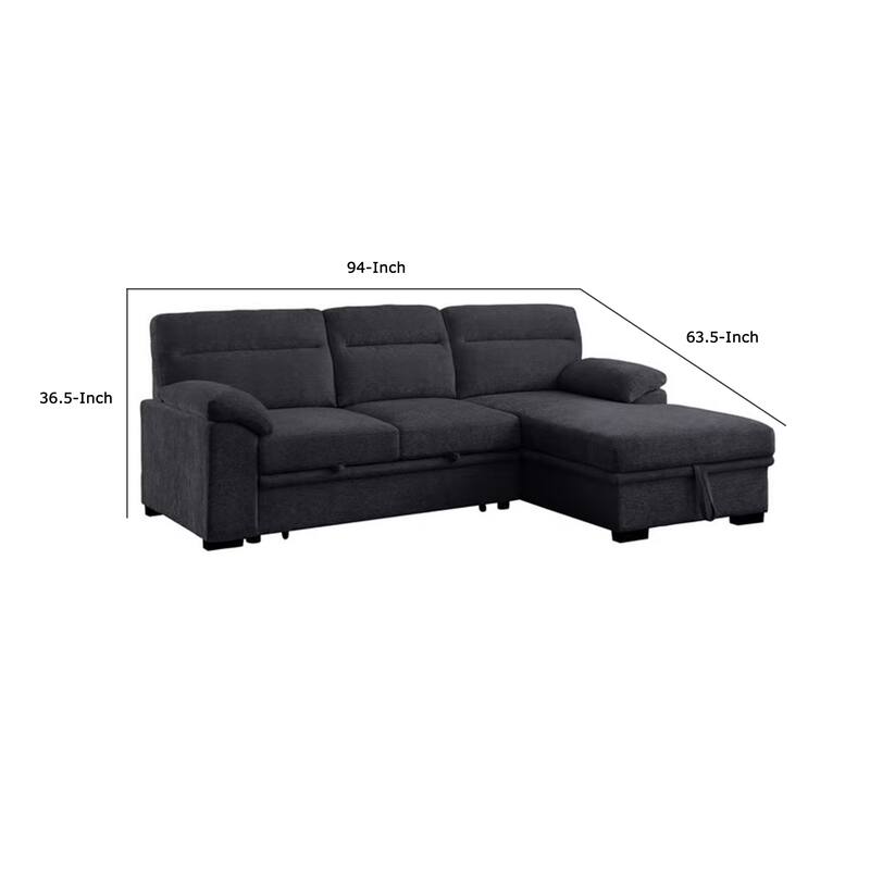 Geni Sleeper Sectional Sofa, Right Chaise, Dark Gray, USB C Port