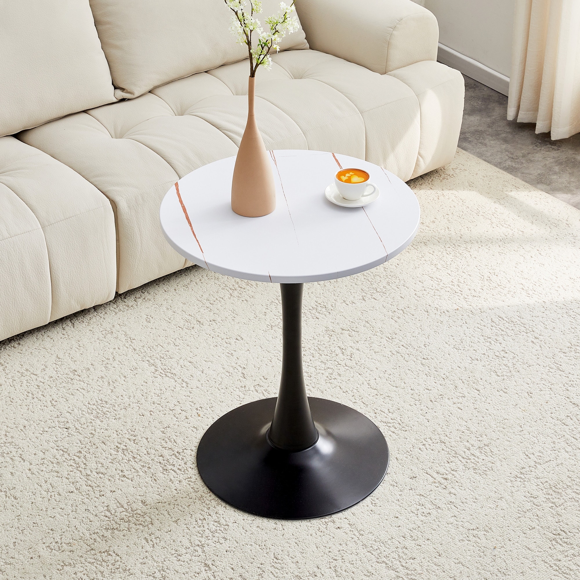 Round Dining Table, 23.6" Circle Tulip Table With Thickened Tabletop & Metal Pedestal, Mid Century Modern Bistro Table