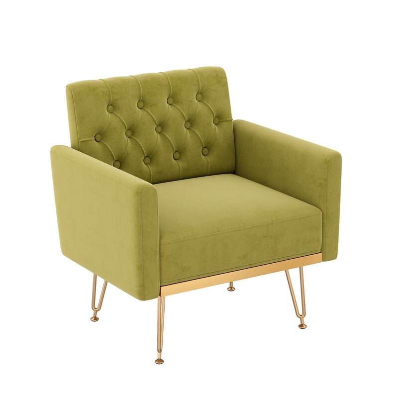 Comfy Velvet Accent Chair, Oversized Tufted Upholstered Reading Chairs, Single Sofa Chair with Metal Legs for Living Room
