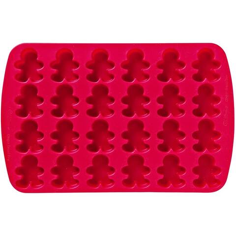 Wilton 24 Cavity Silicone Gingerbread Boy Mold Pan, Red, 13.3x8.45x.75 Inches - 13.3x8.45x0.75 Inches