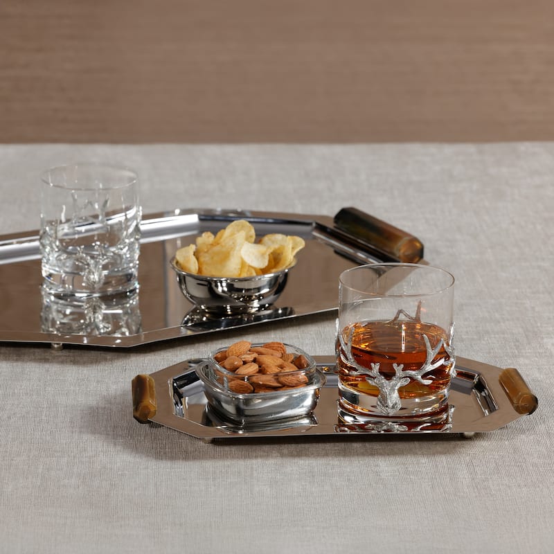 Polished Octagon Metal Serving Trays with Horn Handles