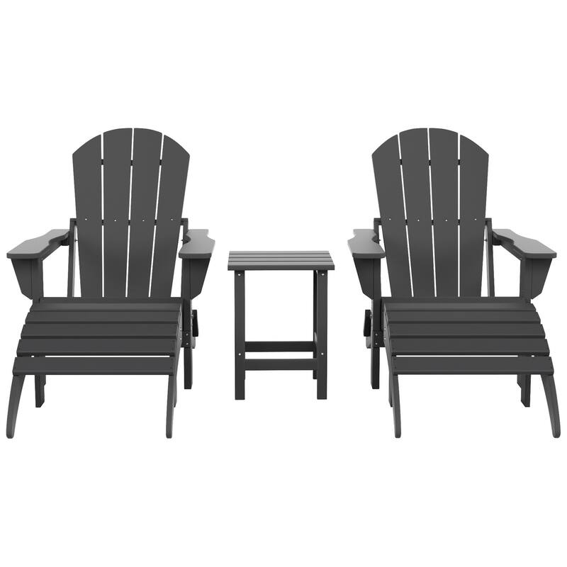Polytrends Laguna Hdpe All Weather Outdoor Patio Foldable Adirondack Chairs Conversation Set (5-Piece Set)