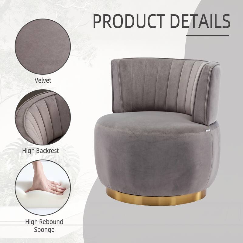 Gray 25.2" Upholstered 360° Swivel Barrel Chair