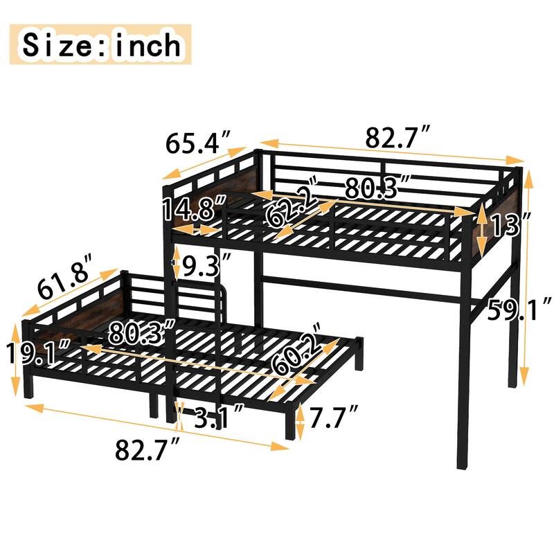 Metal High Loft Bed and Platform Bed, Heavy Duty Metal Bunk Bed Frame, Noise Free, Can be Converted into 2 Beds