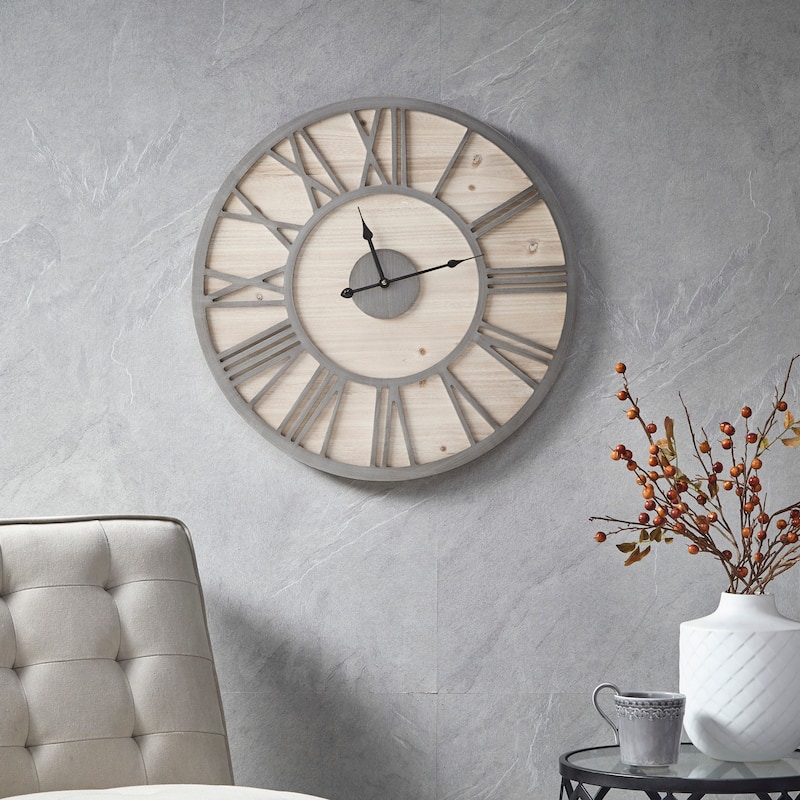 Madison Park Mason 23.6" Wood Wall Clock - Natural/Grey